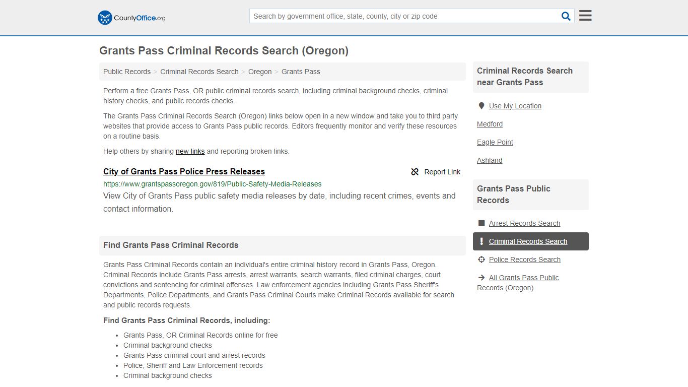 Grants Pass Criminal Records Search (Oregon) - County Office