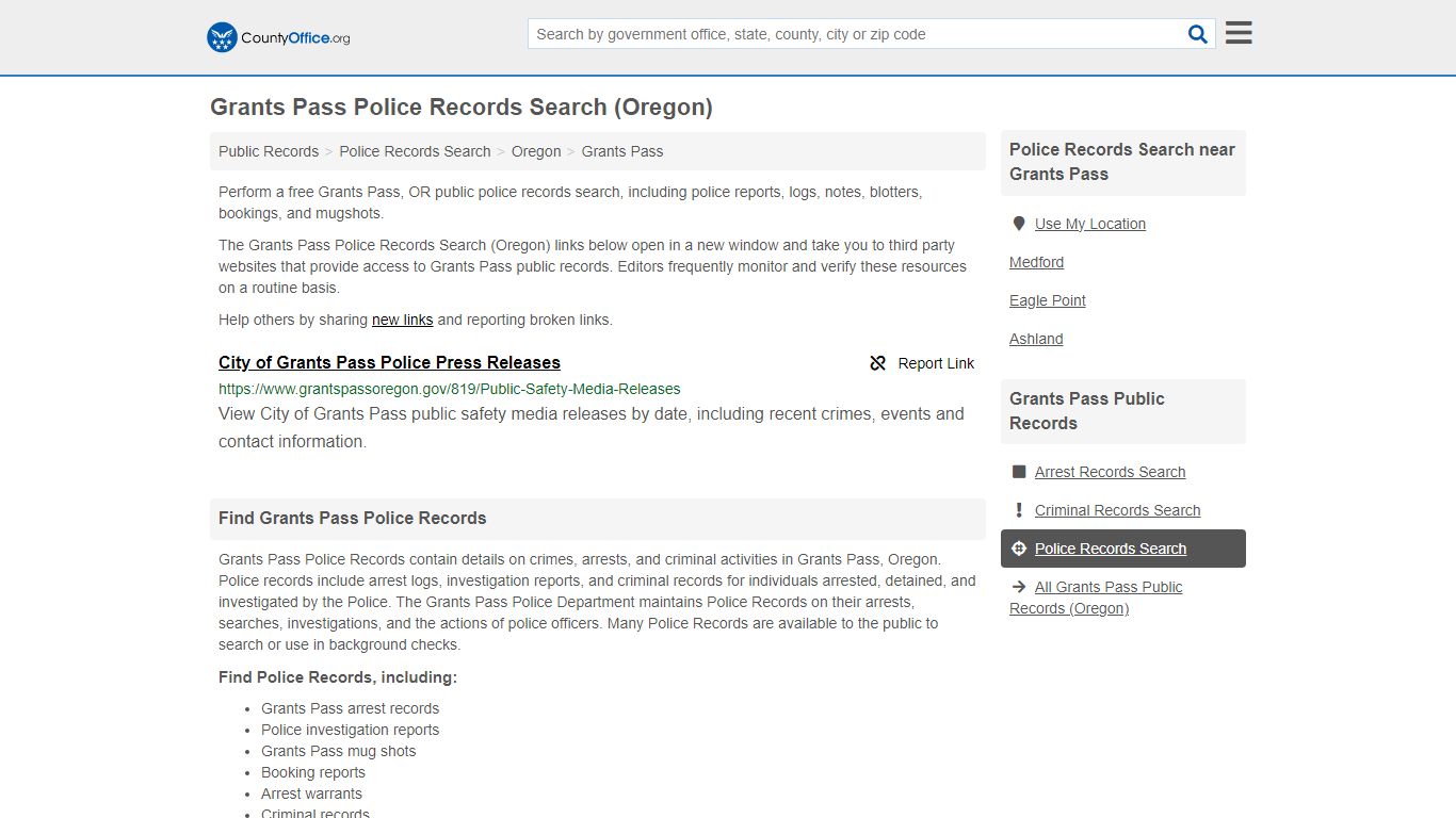 Grants Pass Police Records Search (Oregon) - County Office