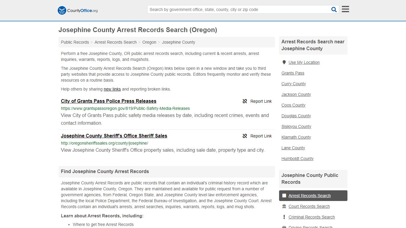 Josephine County Arrest Records Search (Oregon) - County Office